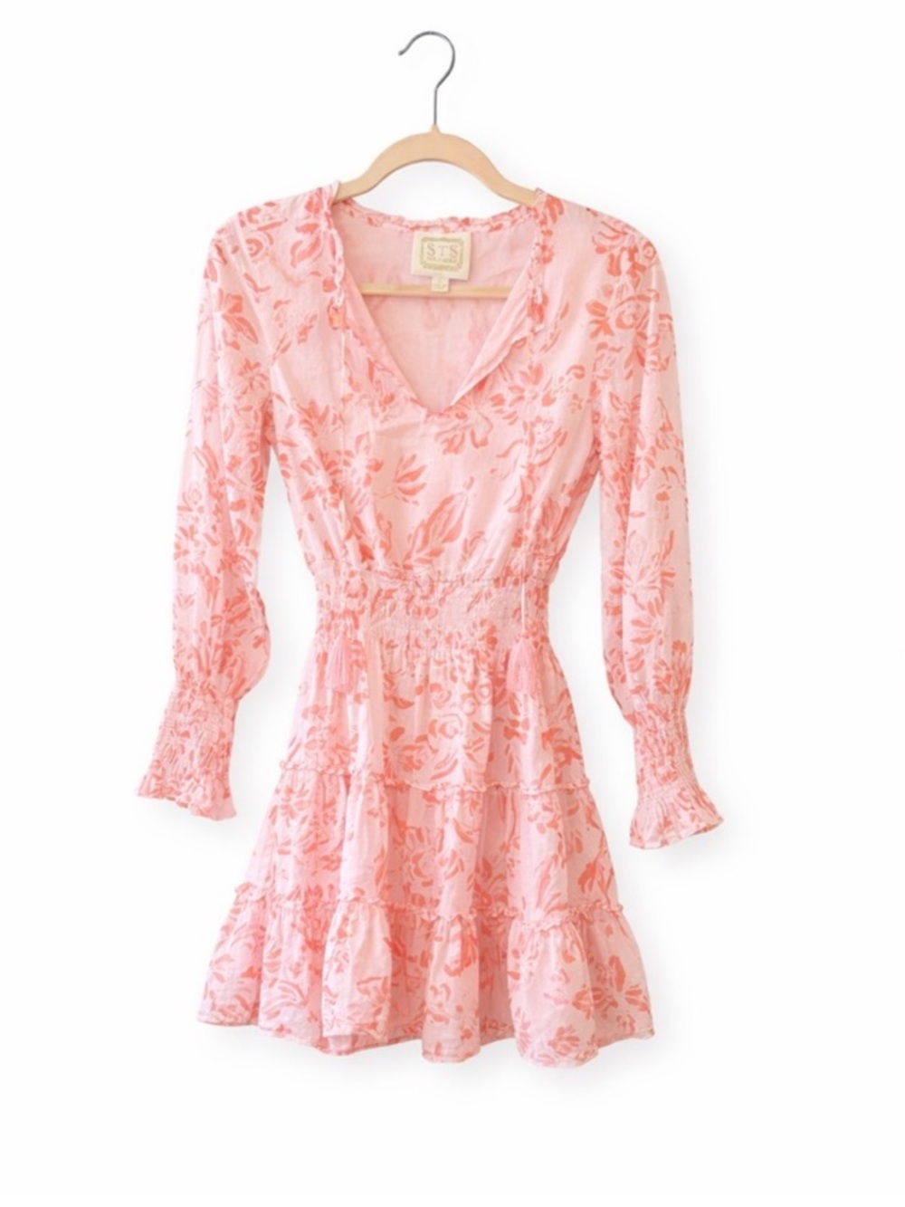 Sail to Sable Pink Floral Tiered V-Neck Mini Dress Size Small
